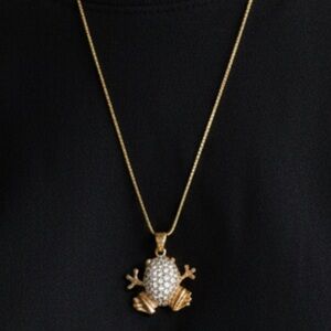 Ross-Simons Gold Over Sterling Silver Frog Pendant Necklace CZ Stones